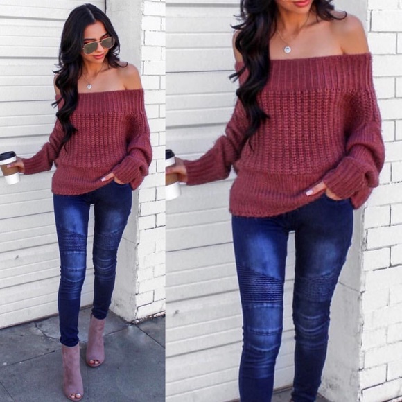 015 Fuzzy Off Shoulder Loose Fit Sweater Top - Picture 1 of 2